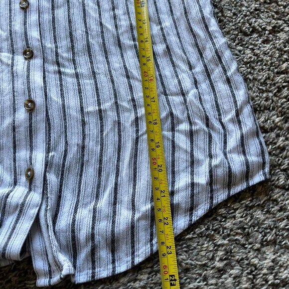 Maeve Striped Button Up Small Top, Ruffled Short Sleeves, Horizontal Stripes - Picture 7 of 8